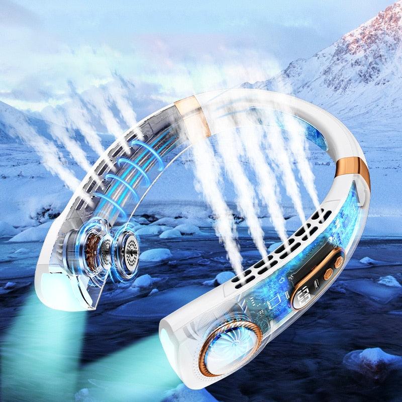 Rechargeable Bladeless Neck Fan with Cooling Tech & LED Light