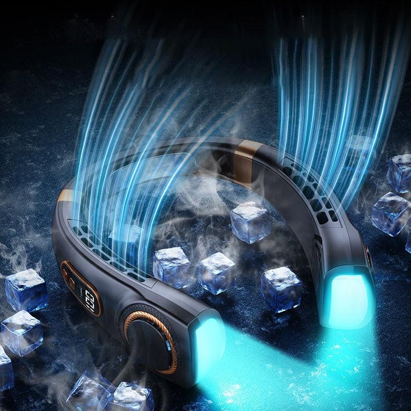 Rechargeable Bladeless Neck Fan with Cooling Tech & LED Light