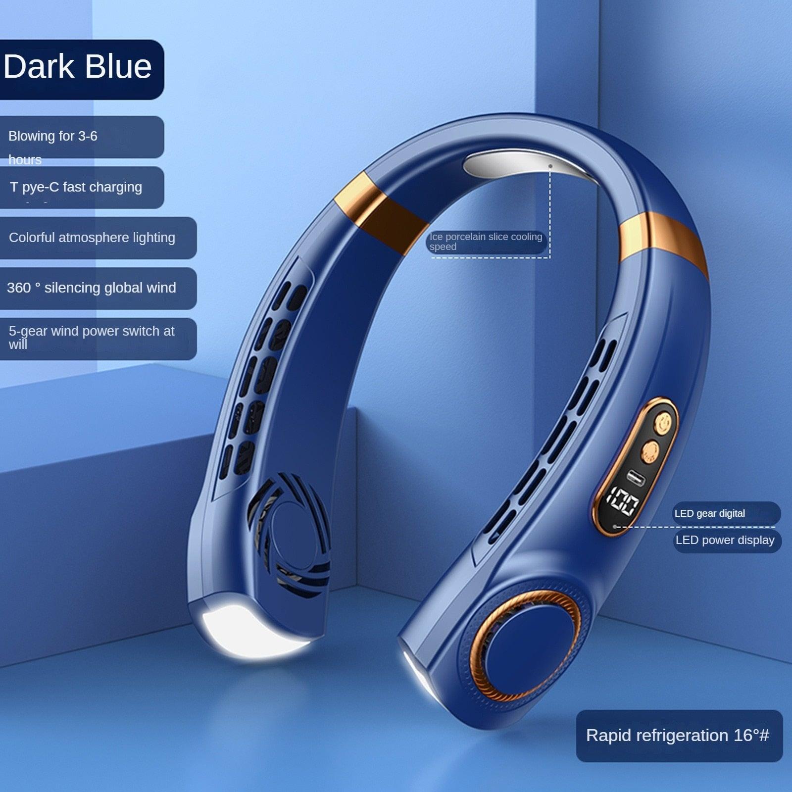 Rechargeable Bladeless Neck Fan with Cooling Tech & LED Light