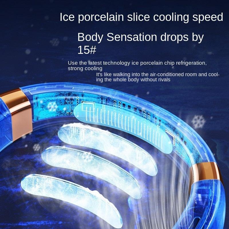 Rechargeable Bladeless Neck Fan with Cooling Tech & LED Light