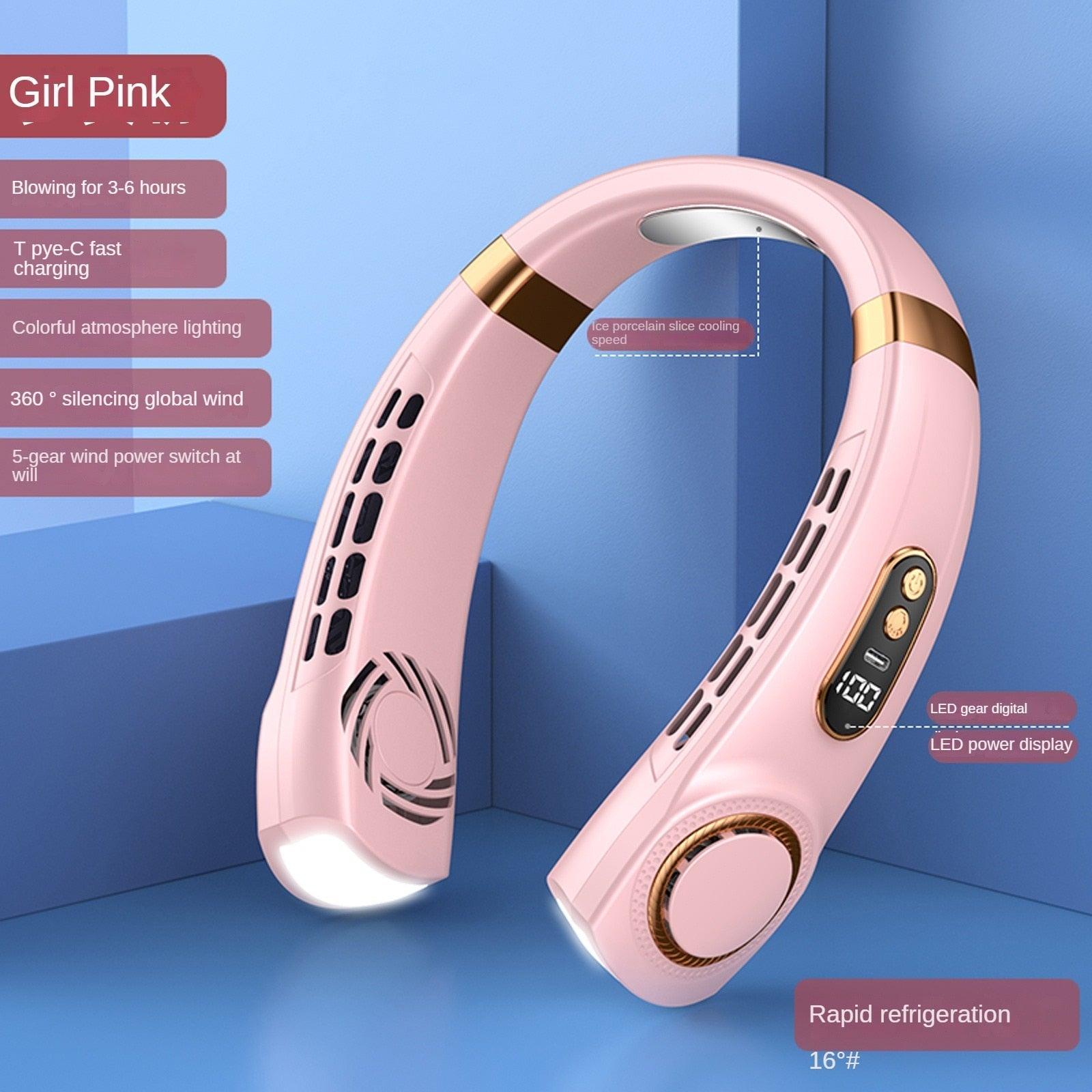 Rechargeable Bladeless Neck Fan with Cooling Tech & LED Light