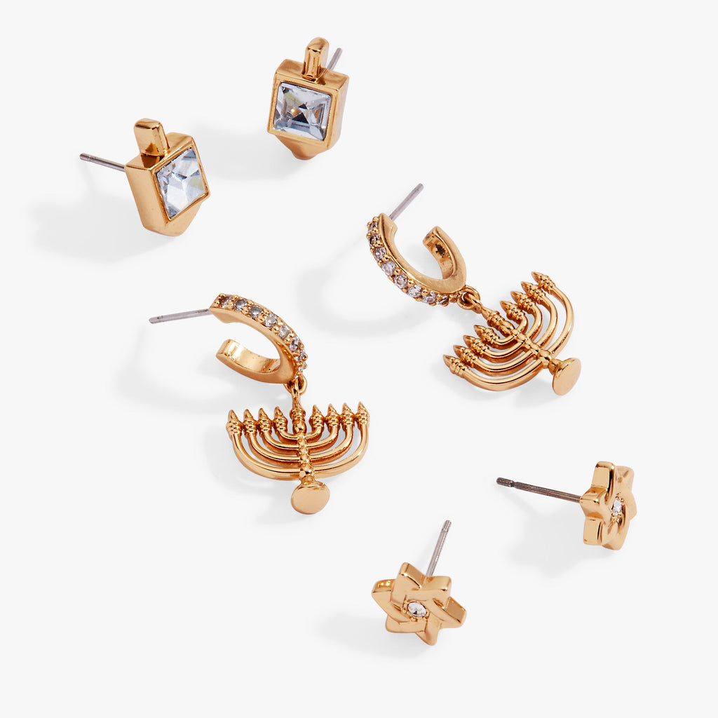 Hanukkah Stud Earring Set with Star of David and Dreidel Designs