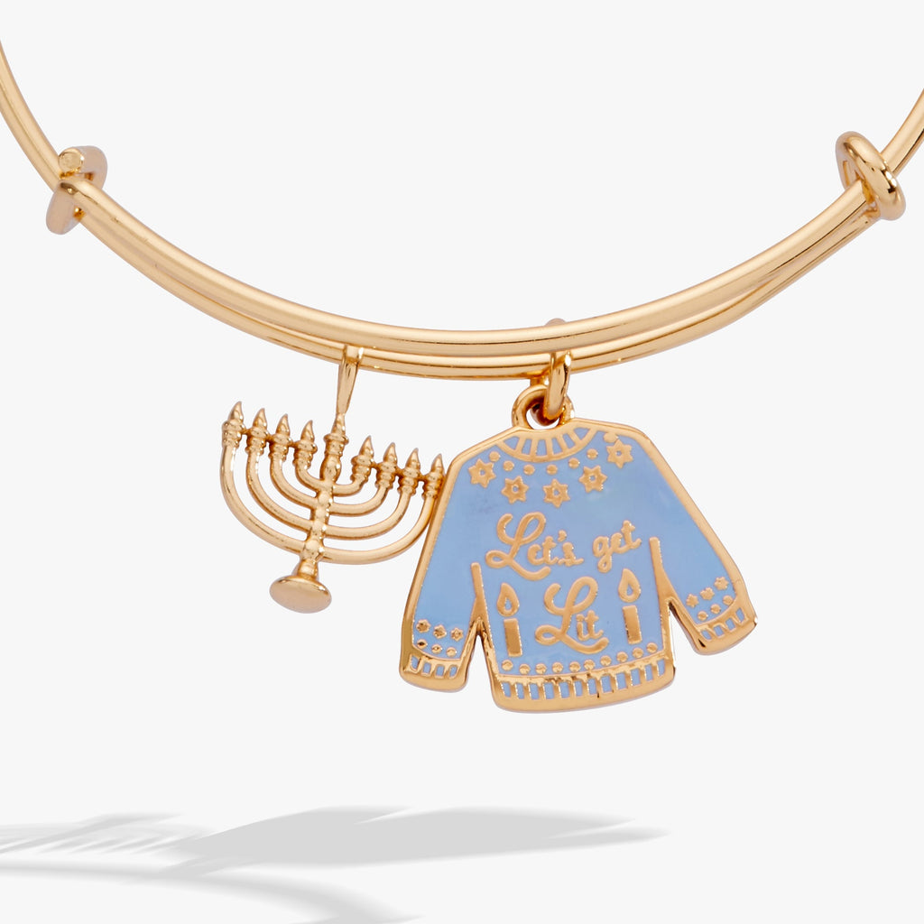 Gold-Plated Hanukkah Let's Get Lit Menorah Charm Bangle Bracelet