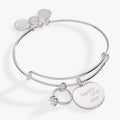 Silver tone expandable wire bangle with Happily Ever After disc and ring charm