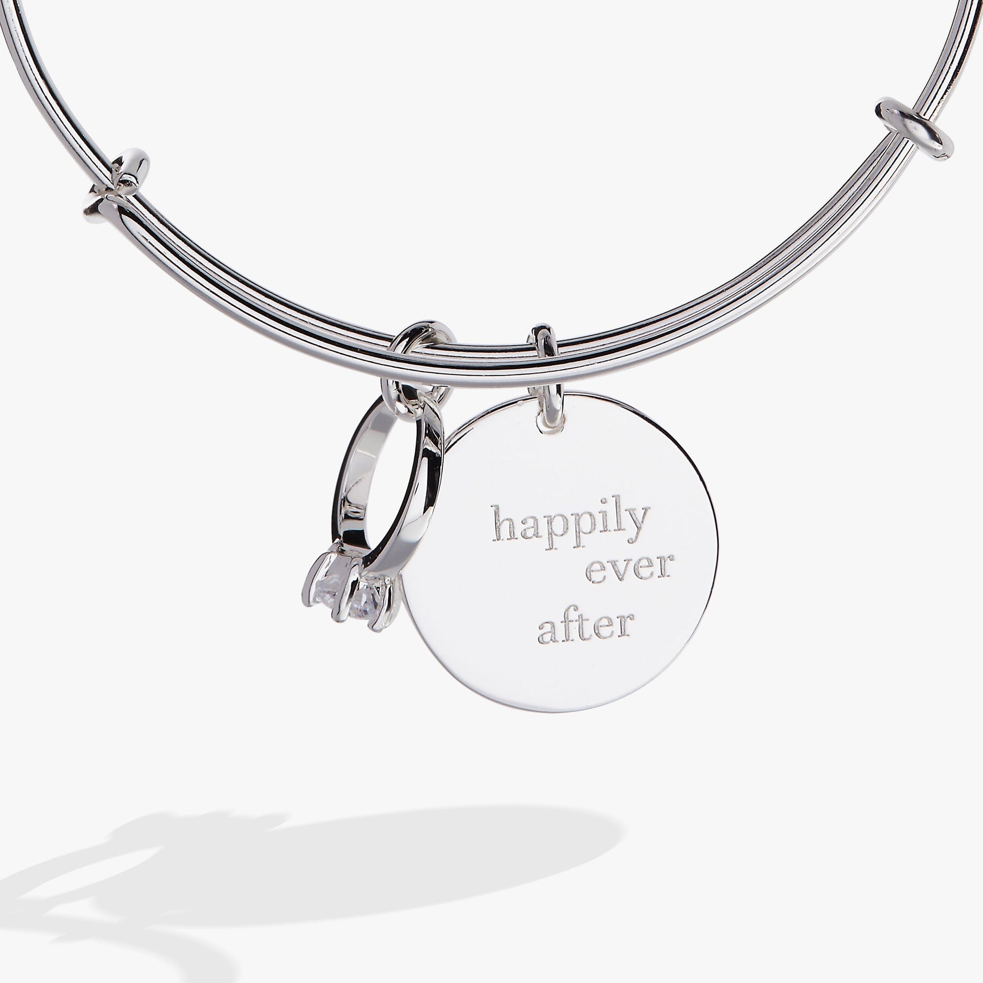 Happily Ever After Duo Charm Expandable Wire Bangle in Silver