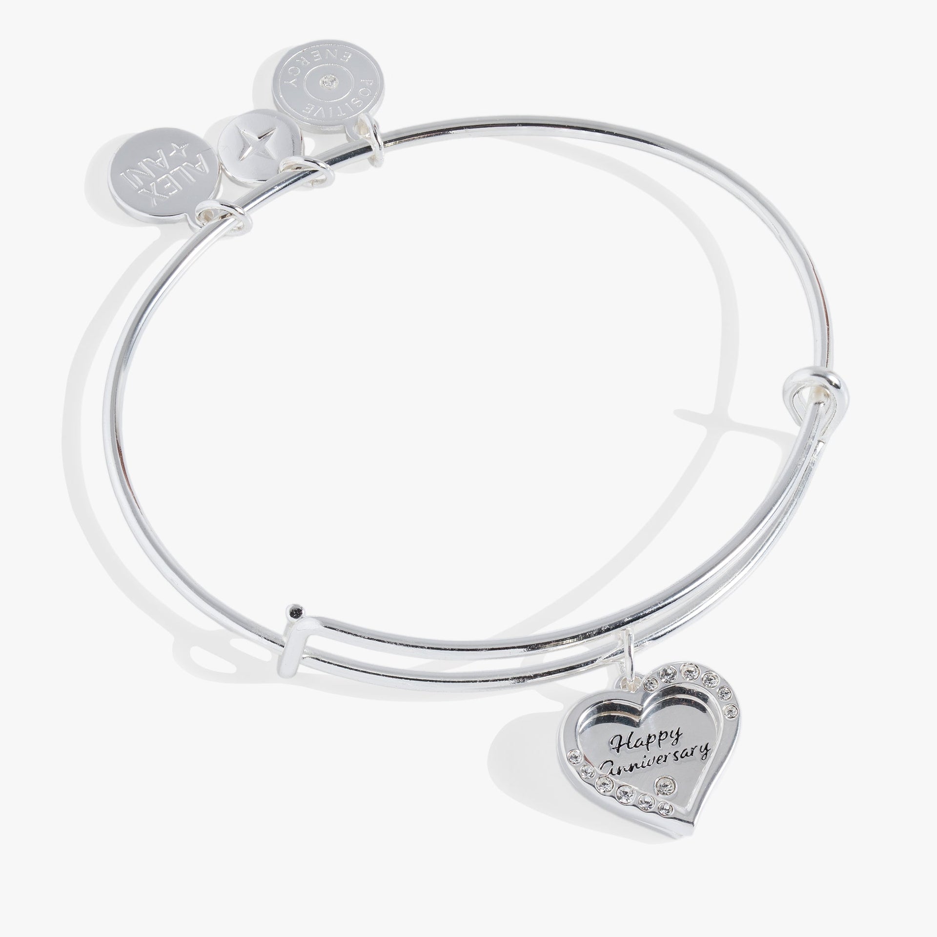Silver Anniversary Heart Bangle with crystal heart overlay and Happy Anniversary engraving