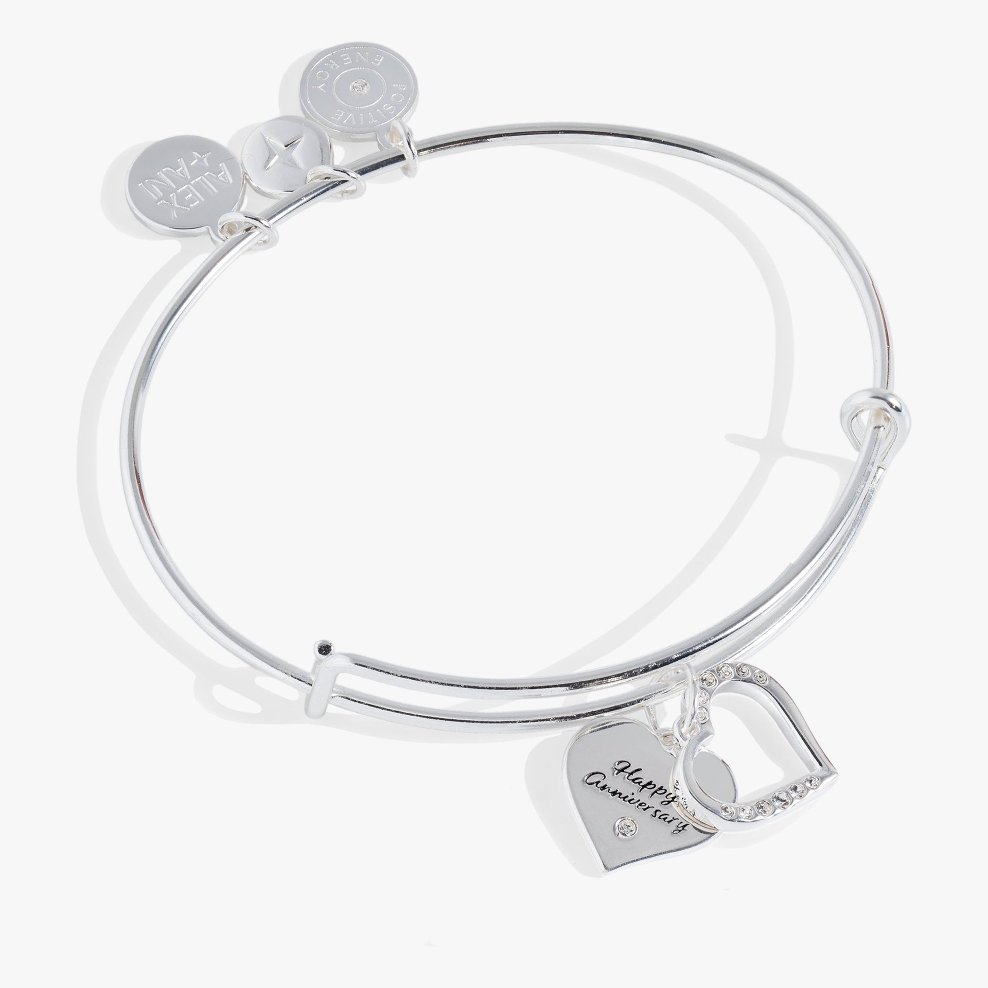 Anniversary Heart Bangle Silver Tone Crystal Charm Bracelet