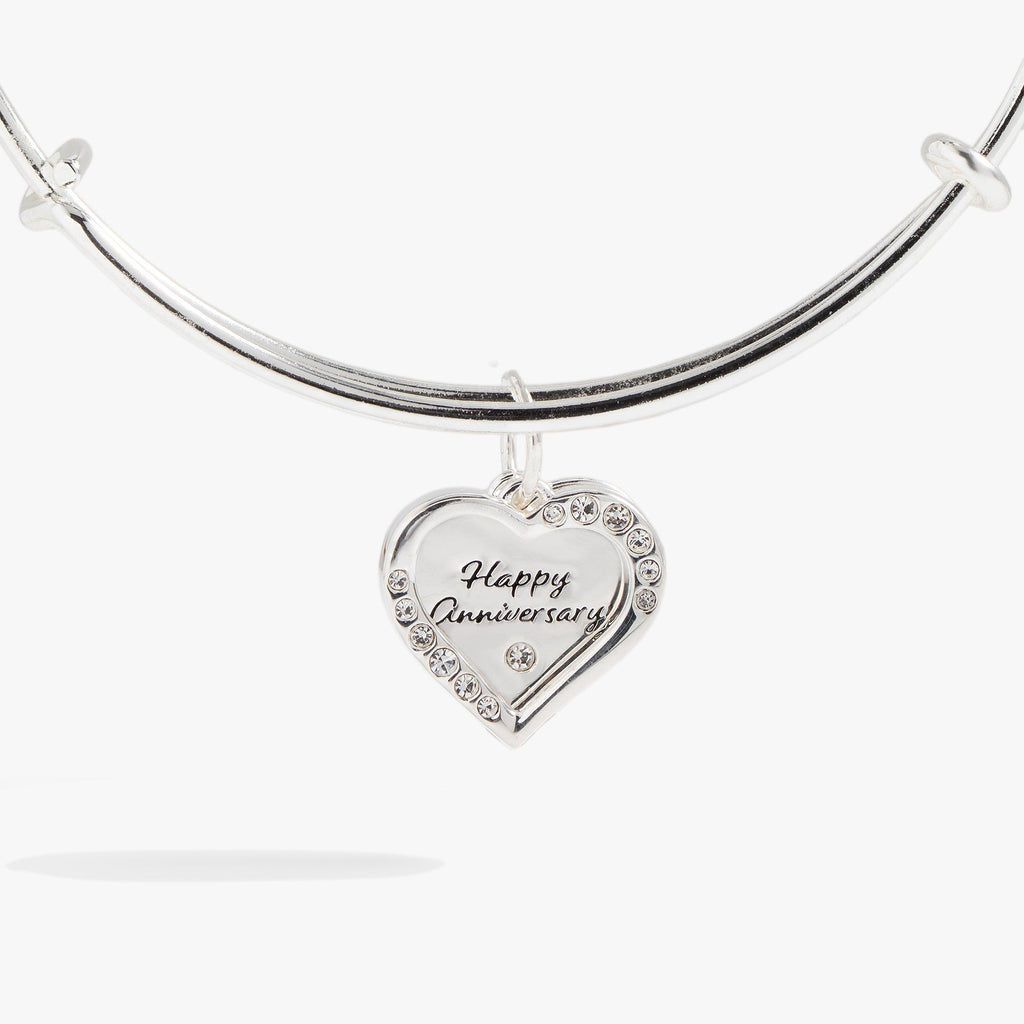Anniversary Heart Bangle Silver Tone Crystal Charm Bracelet