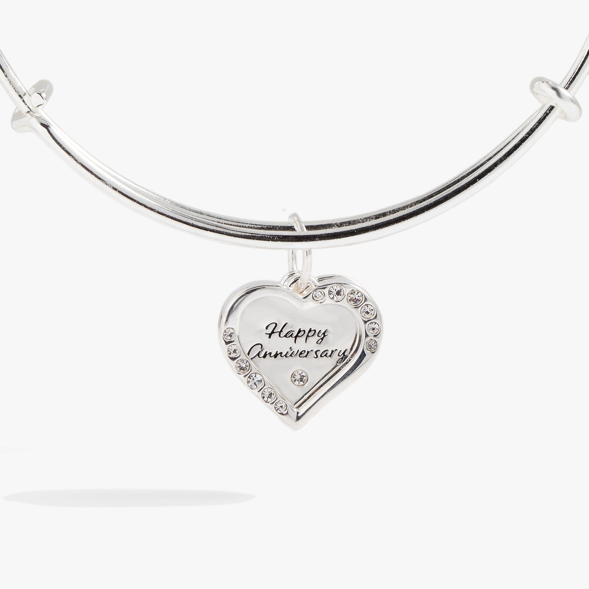 Anniversary Heart Bangle Silver Tone Crystal Charm Bracelet