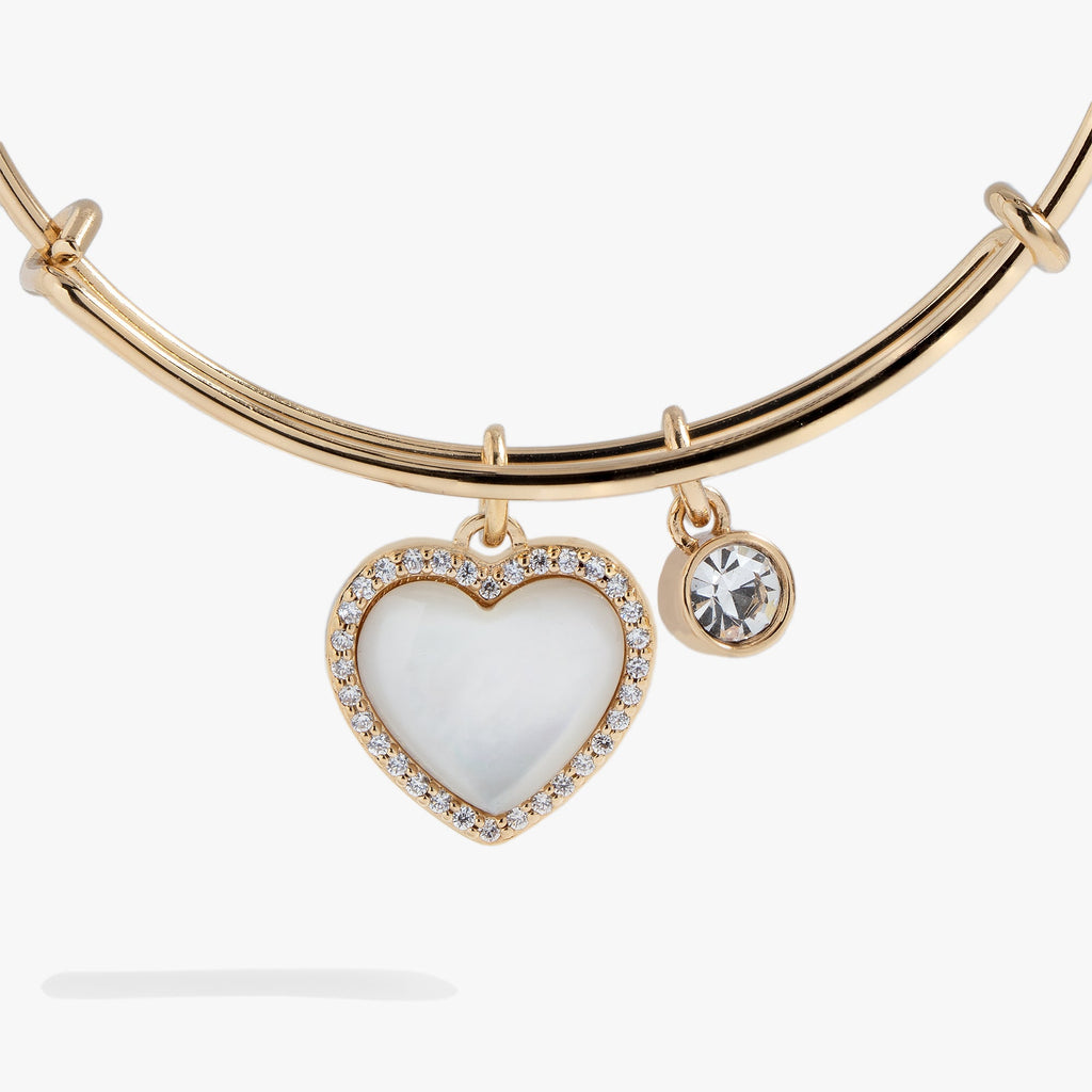 Mother of Pearl Heart Anniversary Bangle with Crystal Accents