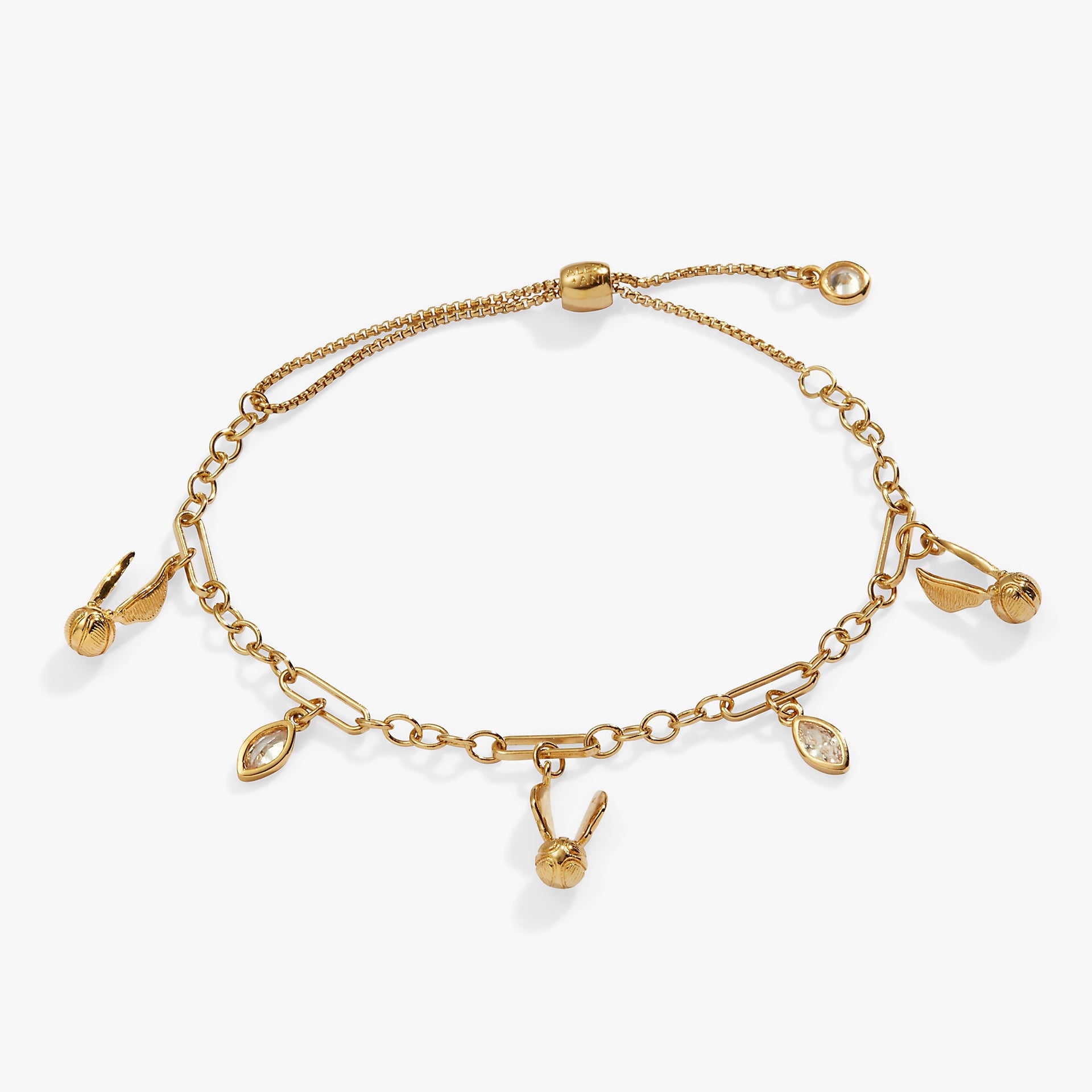Harry Potter Golden Snitch charm bracelet with crystal accents and adjustable pull-chain