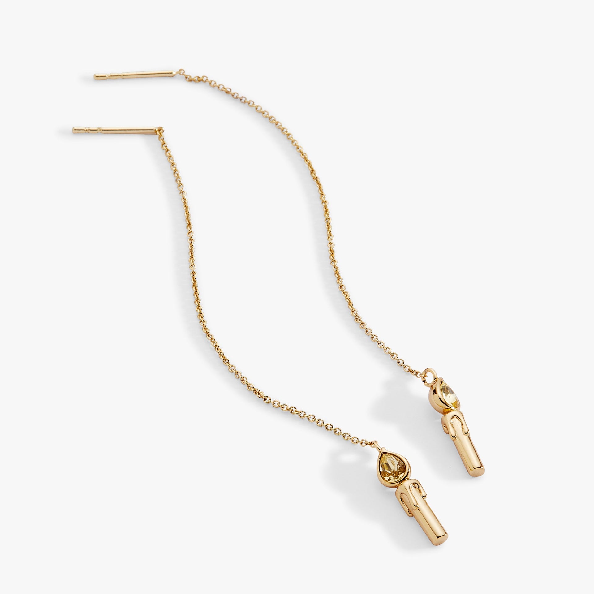 Gold-plated Harry Potter Great Hall candle threader earrings with shimmering jonquil faceted stones