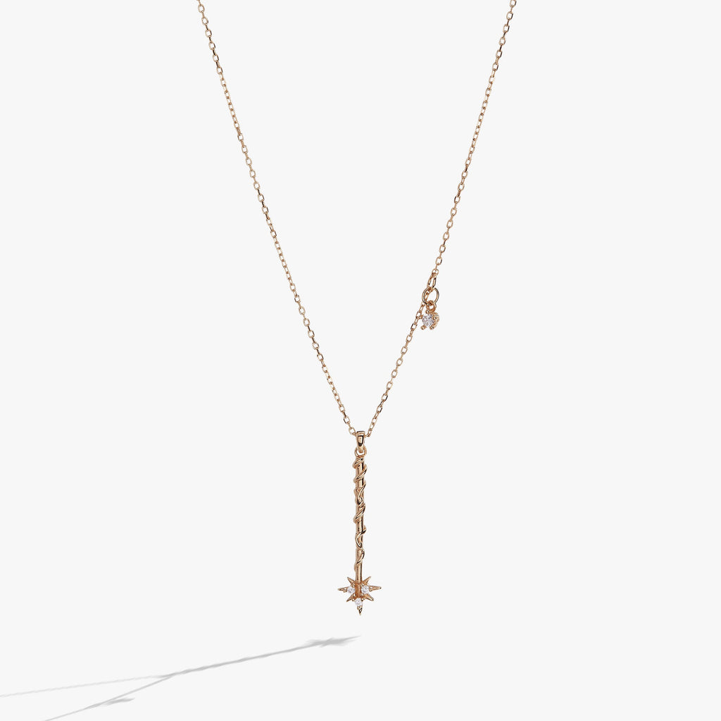 Harry Potter Hermione Granger wand charm necklace with star-shaped crystal accent and adjustable chain.