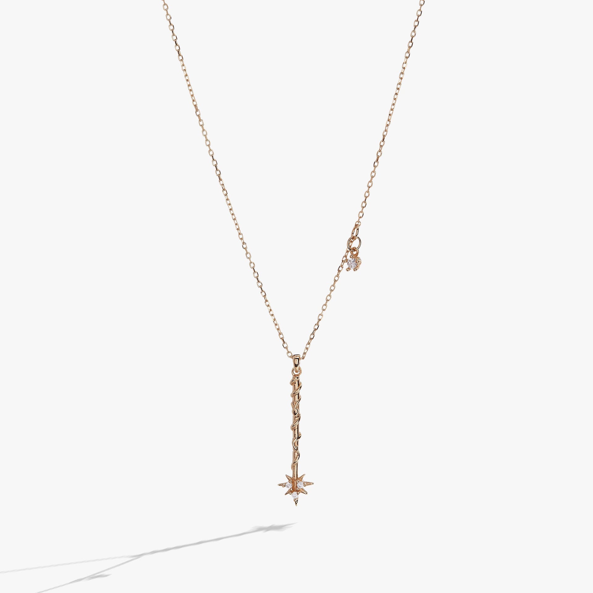 Harry Potter Hermione Granger wand charm necklace with star-shaped crystal accent and adjustable chain.