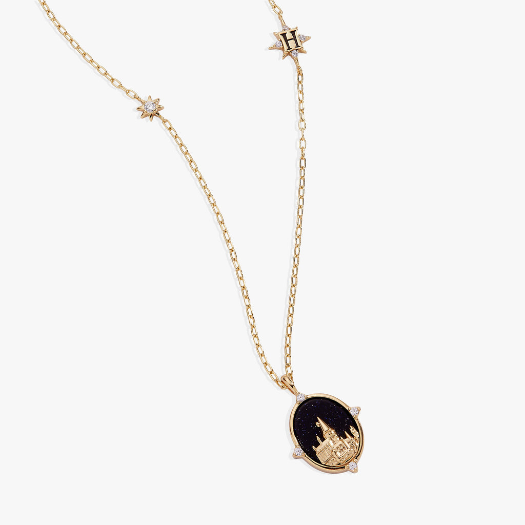Hogwarts Castle Pendant Necklace with Blue Sunstone and Crystals