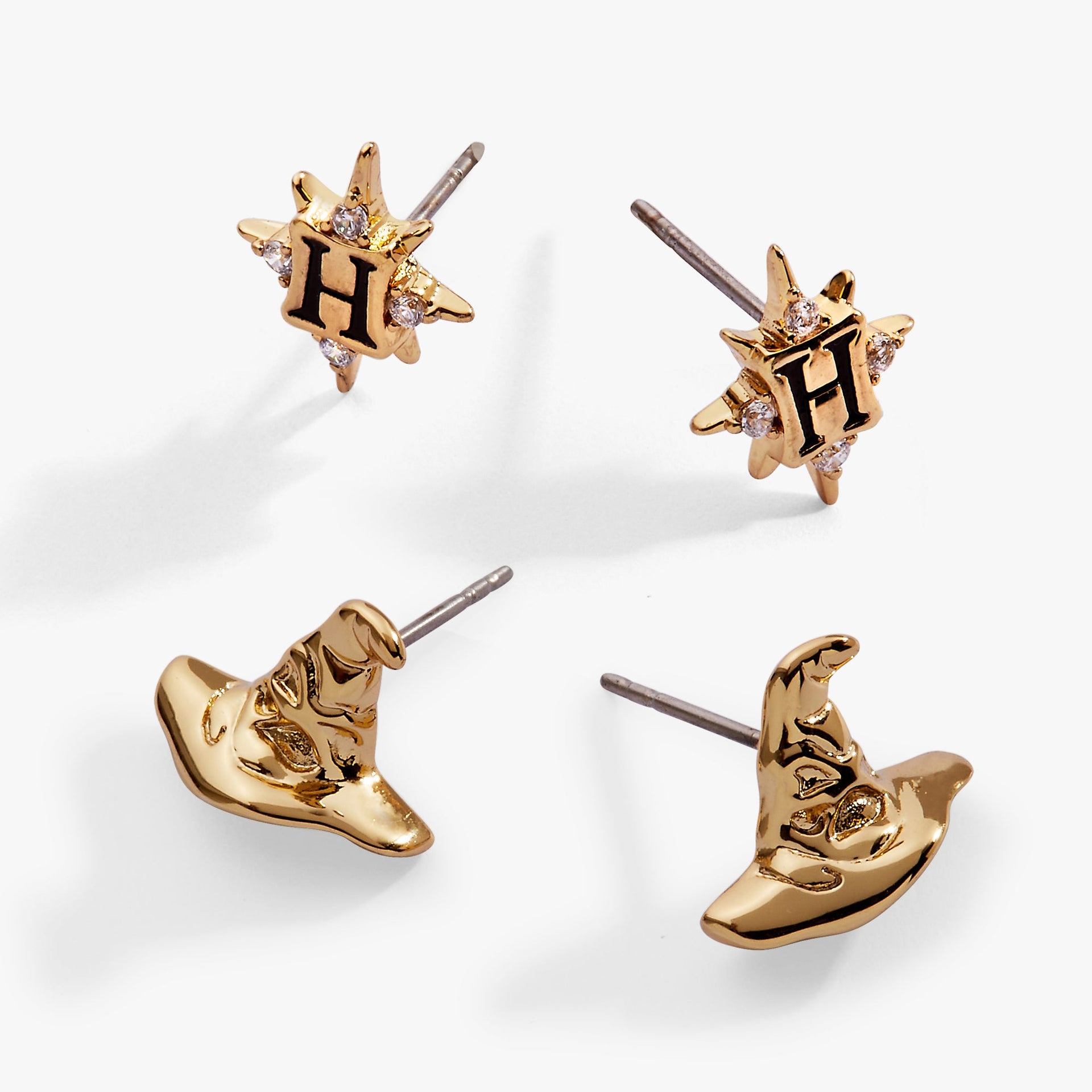 Harry Potter Hogwarts & Sorting Hat Stud Earring Set in Gold Plated