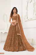 Brown Butterfly Net Lehenga with Original Mirror & Sequence Work