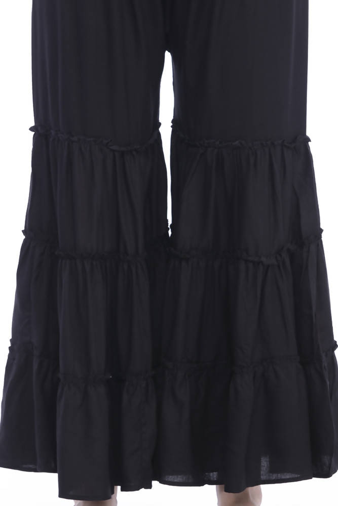 Black Wide Leg Rayon Cotton Palazzo Pants for Women