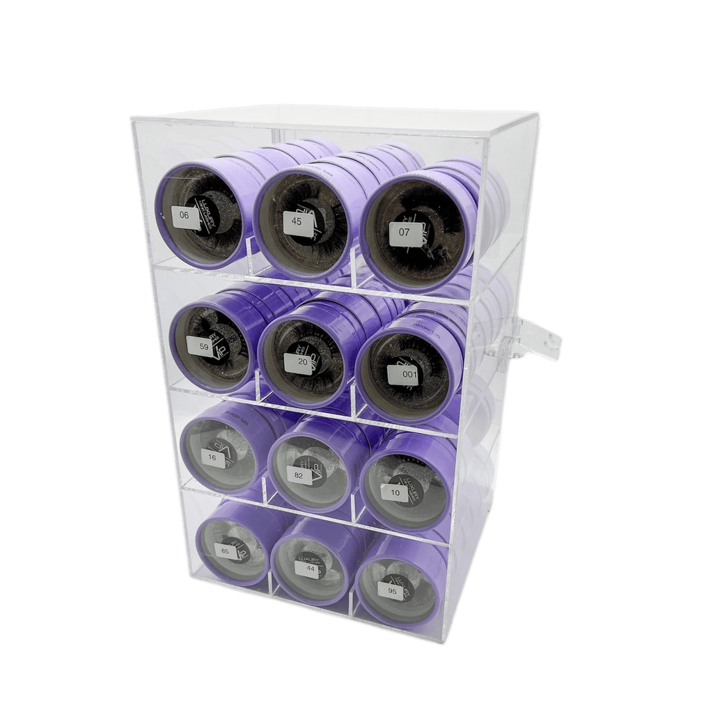 Professional purple 72-piece HD lash display case for showcasing mink eyelash extensions