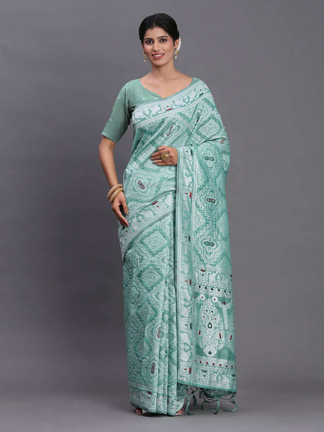 Shree Shyam Fashion Linen Cotton Sea Green Saree