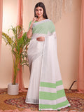Classic white linen cotton saree from The White Loom collection.