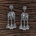 A pair of traditional Silver Black Oxidised Earrings with intricate antique metalwork.