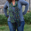 Headlands Crochet Scarf Kit made with silky baby 3 ply recycled silk yarn in a soft textured pattern.