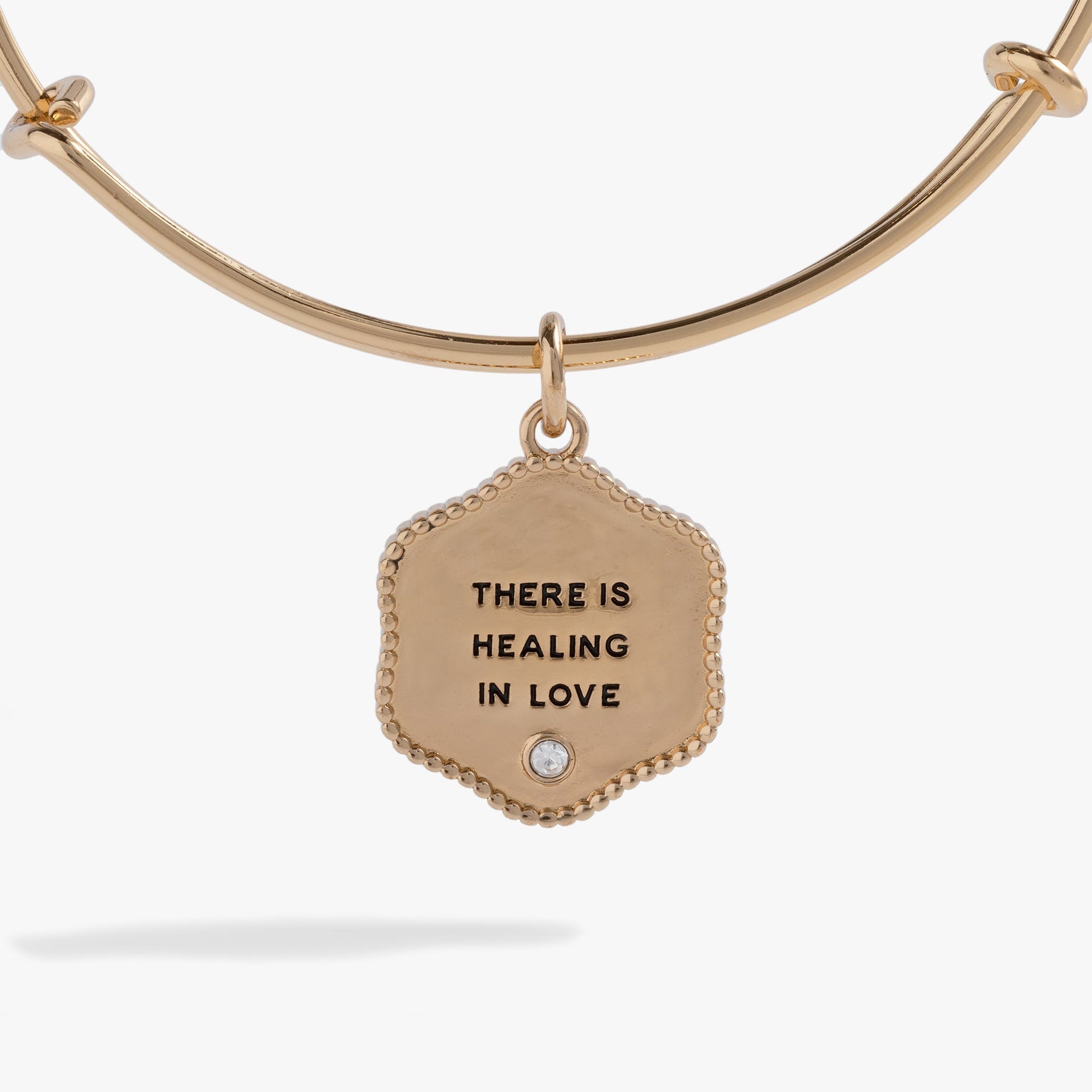 Healing Love Bangle Bracelet with Inscribed Crystal Detail