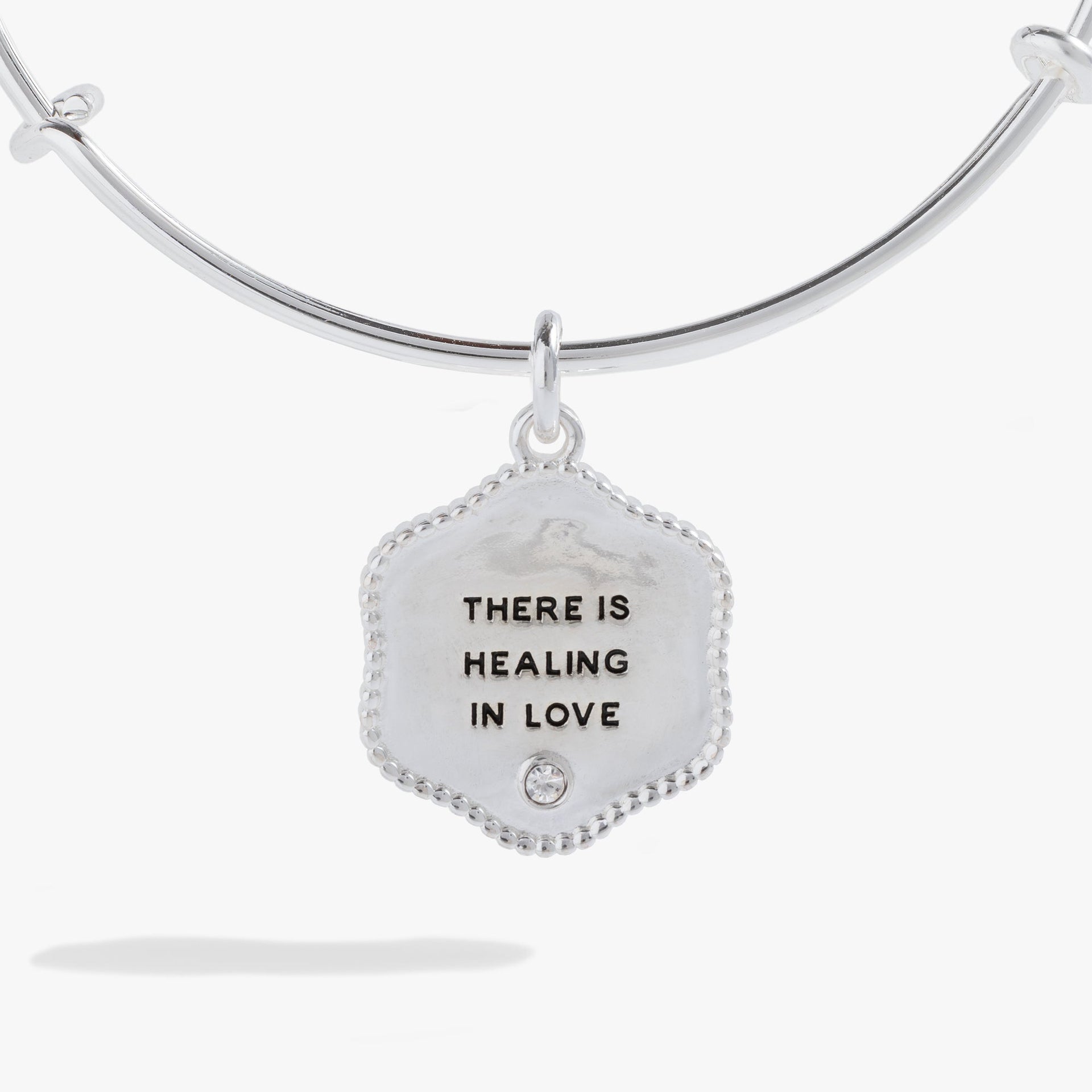 Healing Love Bangle Bracelet with Inscribed Crystal Detail