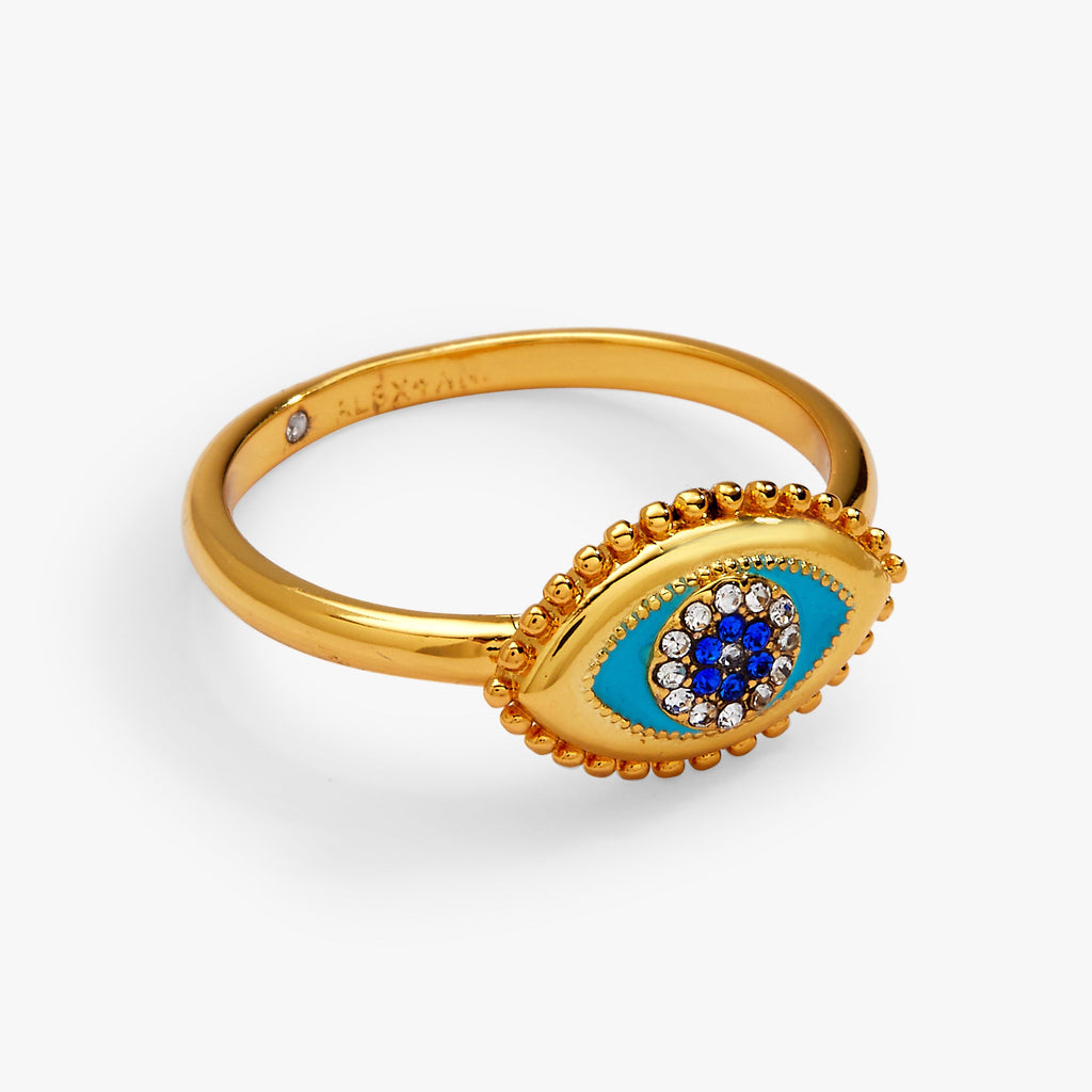 Evil Eye Ring with Sapphire Accents and Enamel Detailing