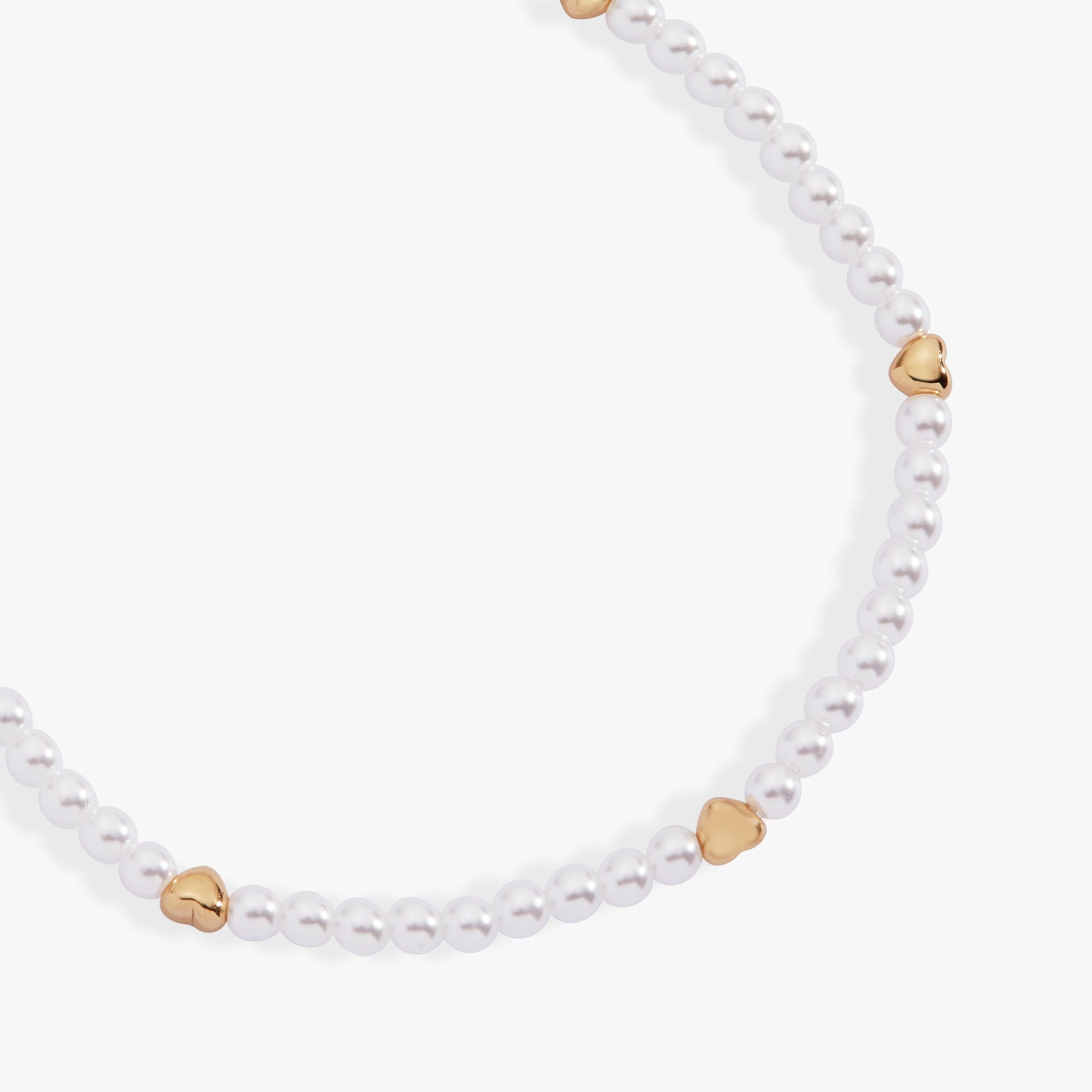 Heart and Pearl Stretch Bracelet in Gold and White