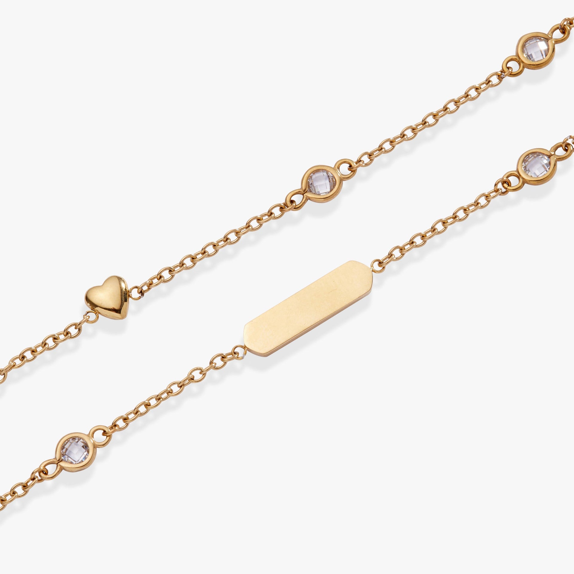 Heart Chain Double Strand Bracelet in Gold or Silver Finish