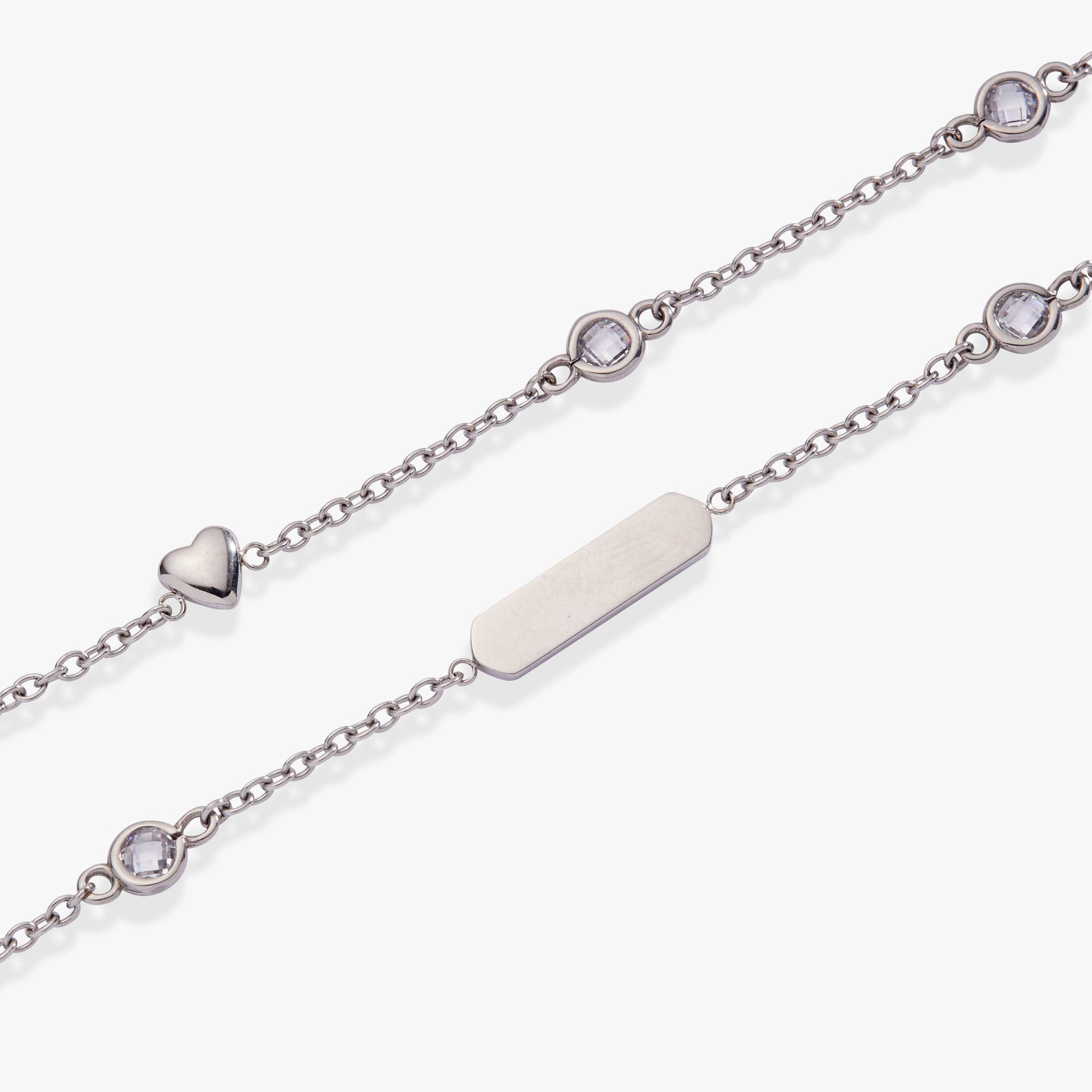 Heart Chain Double Strand Bracelet in Gold or Silver Finish
