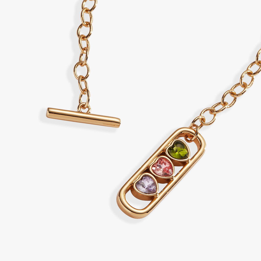 Heart Crystal Toggle Bracelet with Multi-Color Stone Charms