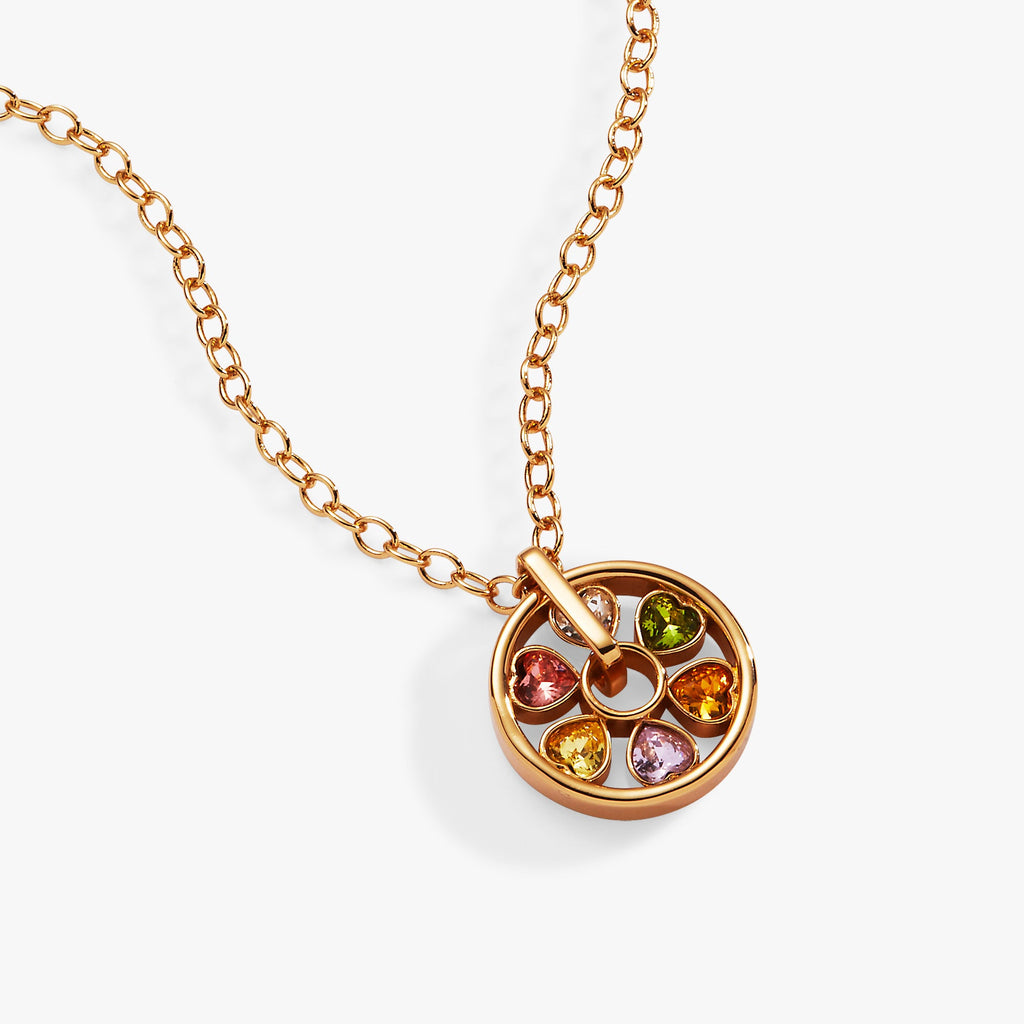 Heart Crystal Wheel Necklace with Spinning Multicolor Gemstones