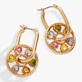 Multicolor crystal heart spinning wheel hoop earrings with hinge closure