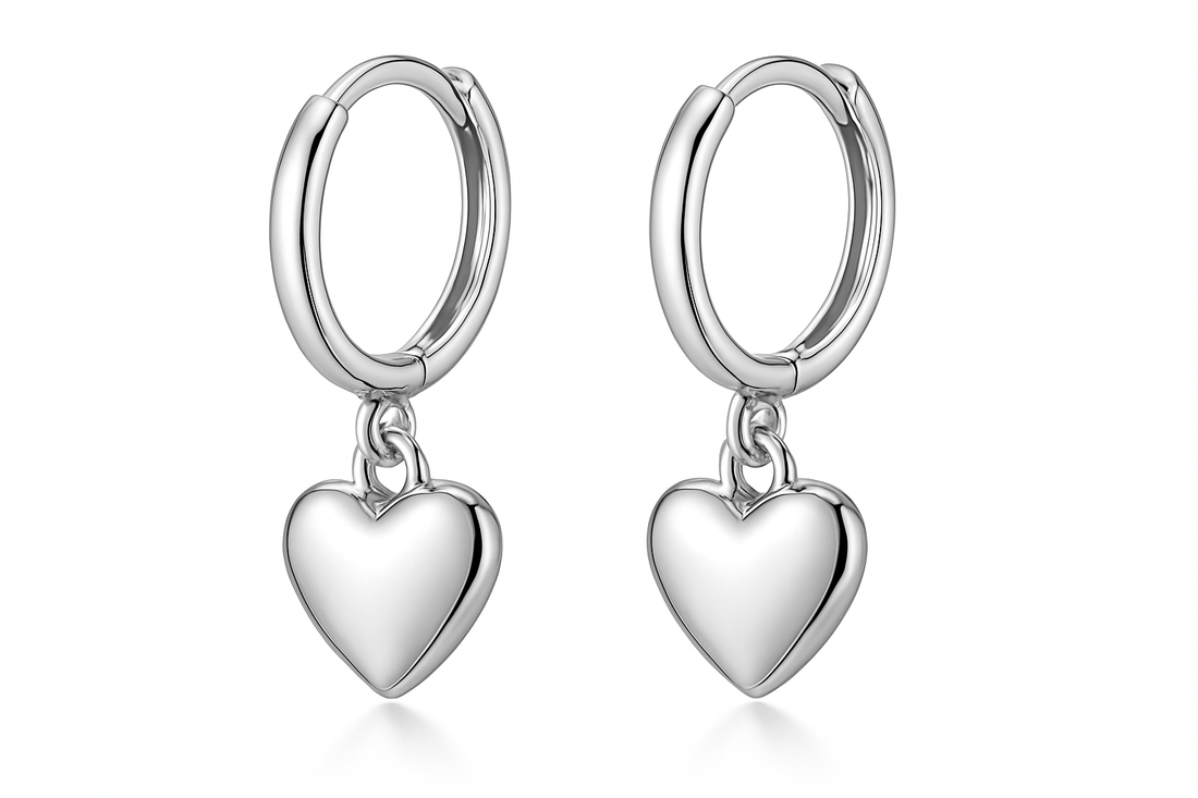 925 Sterling Silver Hoop Heart Dangle for kids and Adults with Sensitive Skin.