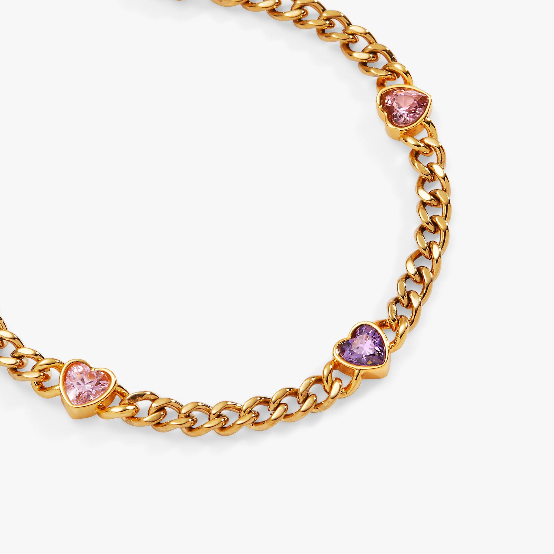 Crystal Heart Curb Chain Bracelet in Gold-Tone