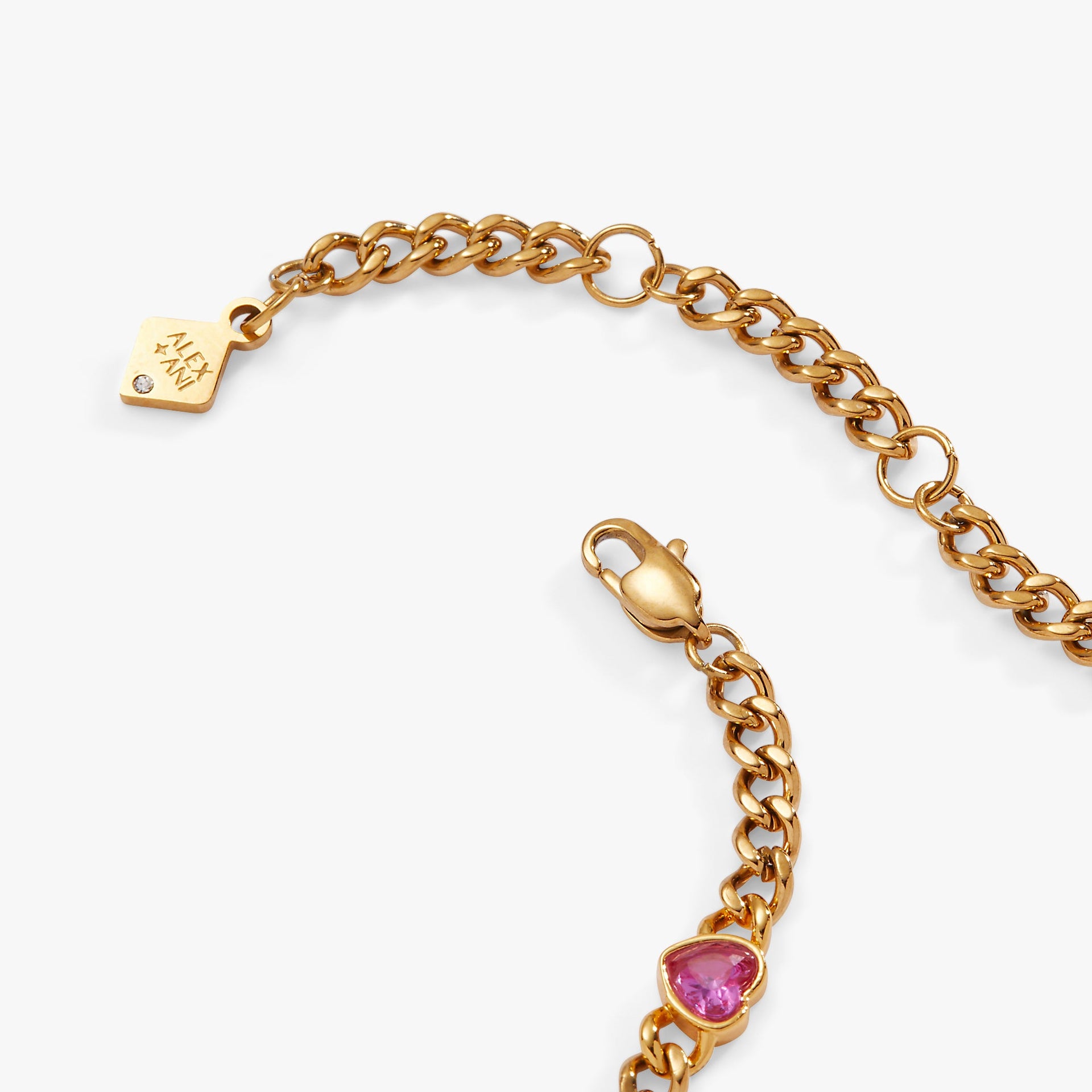 Crystal Heart Curb Chain Bracelet in Gold-Tone