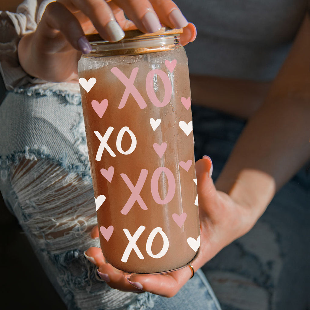 XOXO Glass Can Cup 20oz with Bamboo Lid and Glass Straw - Image 18