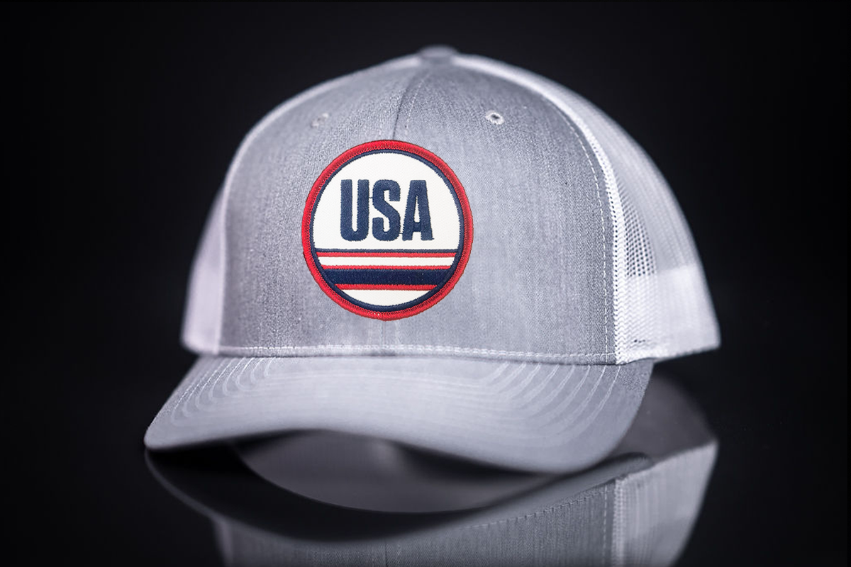 USA Circle Patch Snapback Hat, Grey/White/Red/Blue Streetwear Cap
