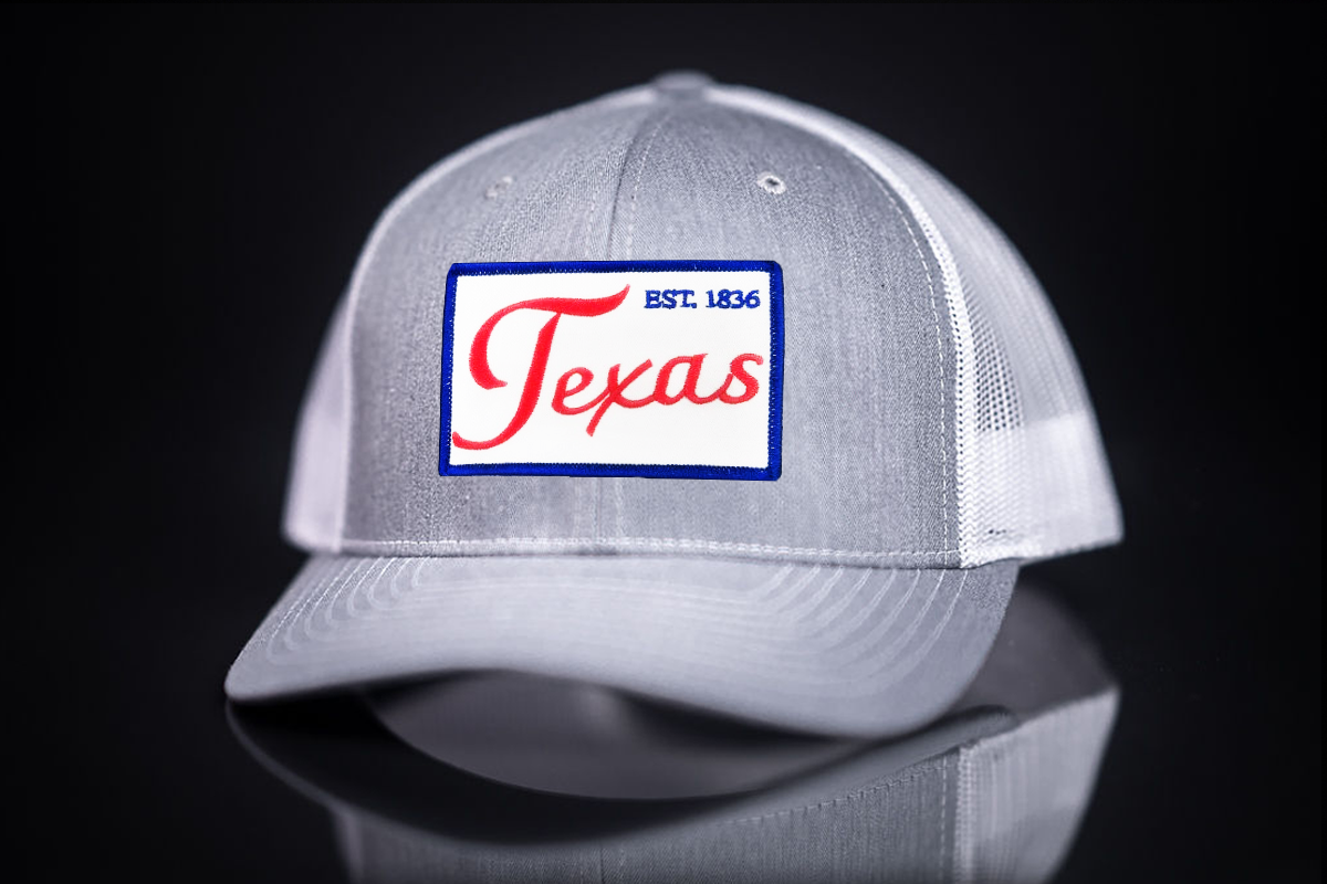 Front view of the Last Stand Texas 1836 Script hat featuring classic embroidery.