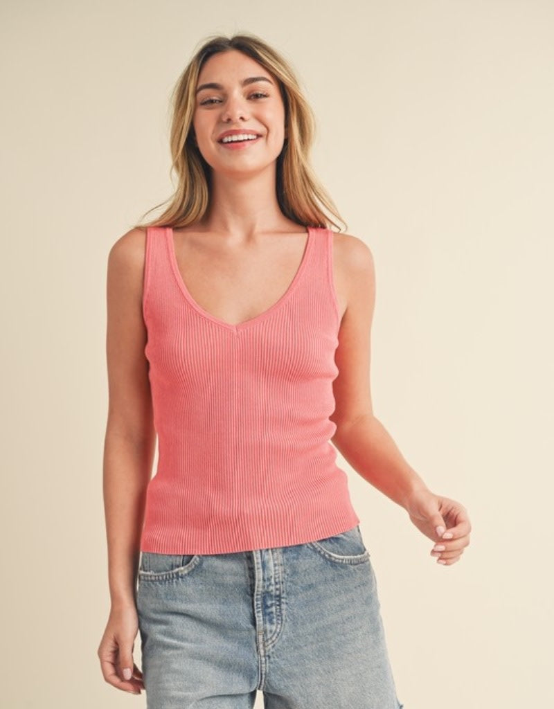 Coral Hedi Ribbed Knit Sweater Tank
