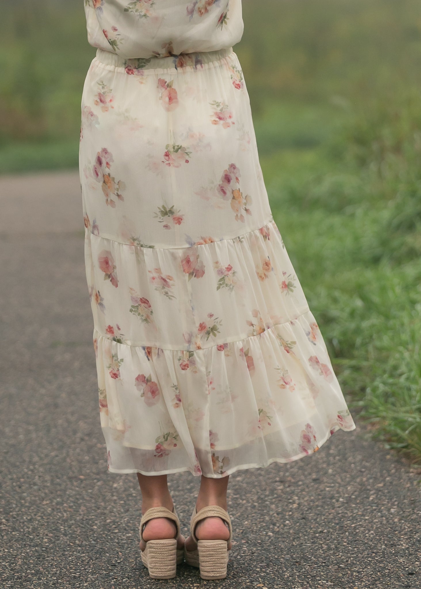 Helena Tiered Maxi Skirt | Floral Chiffon A-Line