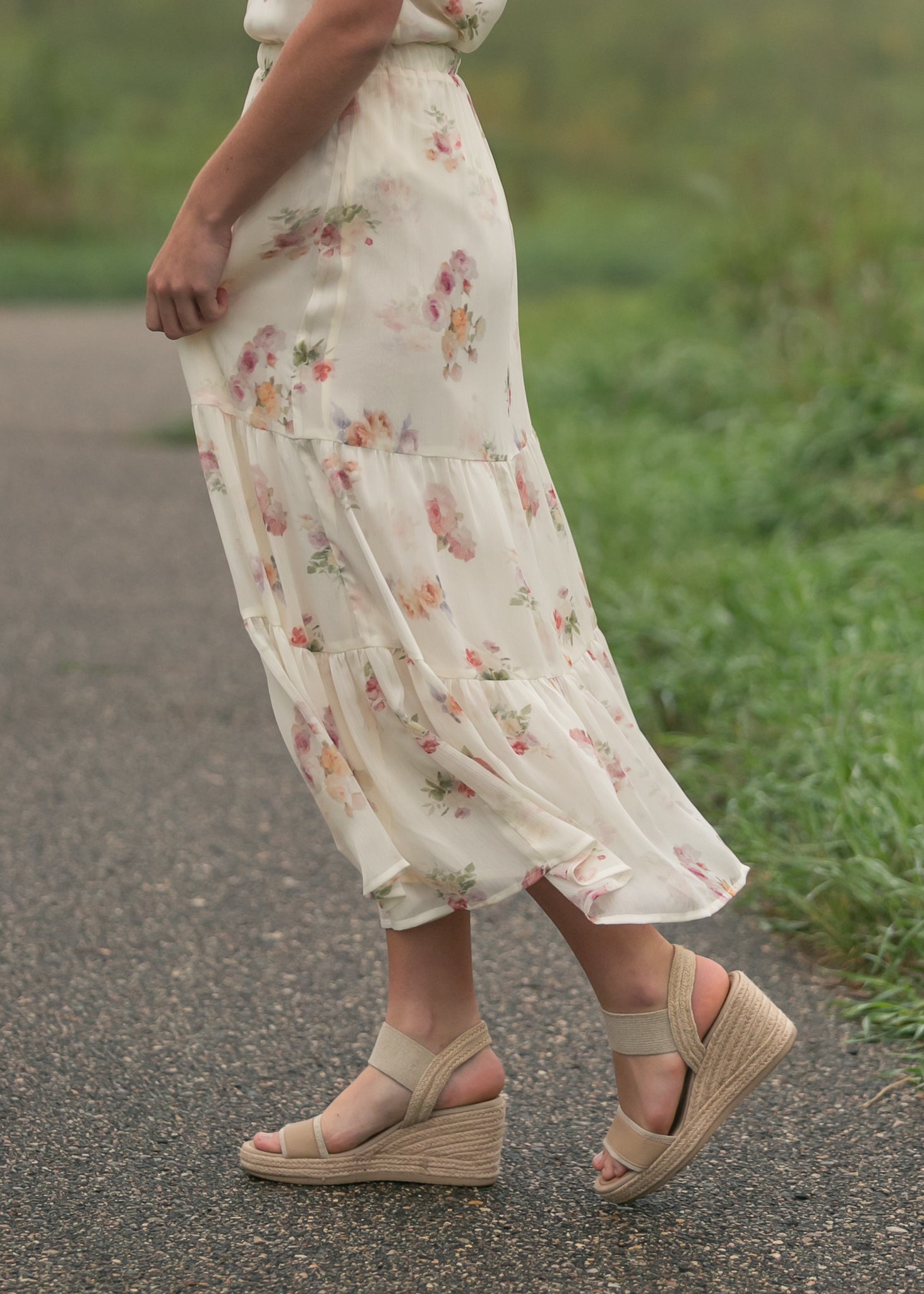 Helena Tiered Maxi Skirt | Floral Chiffon A-Line