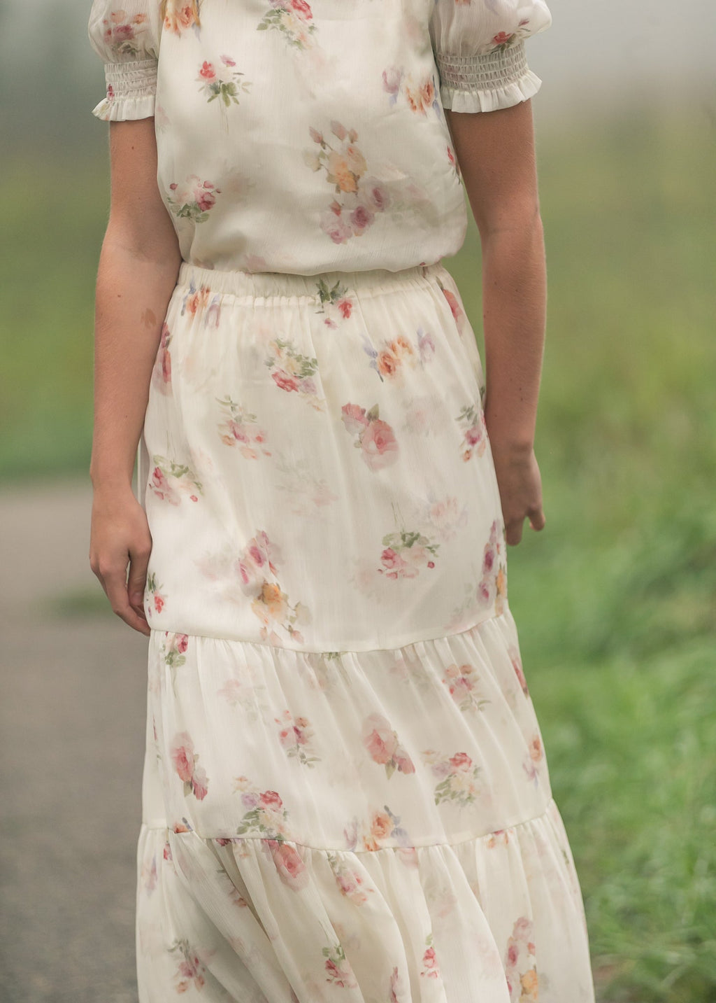 Helena Tiered Maxi Skirt | Floral Chiffon A-Line