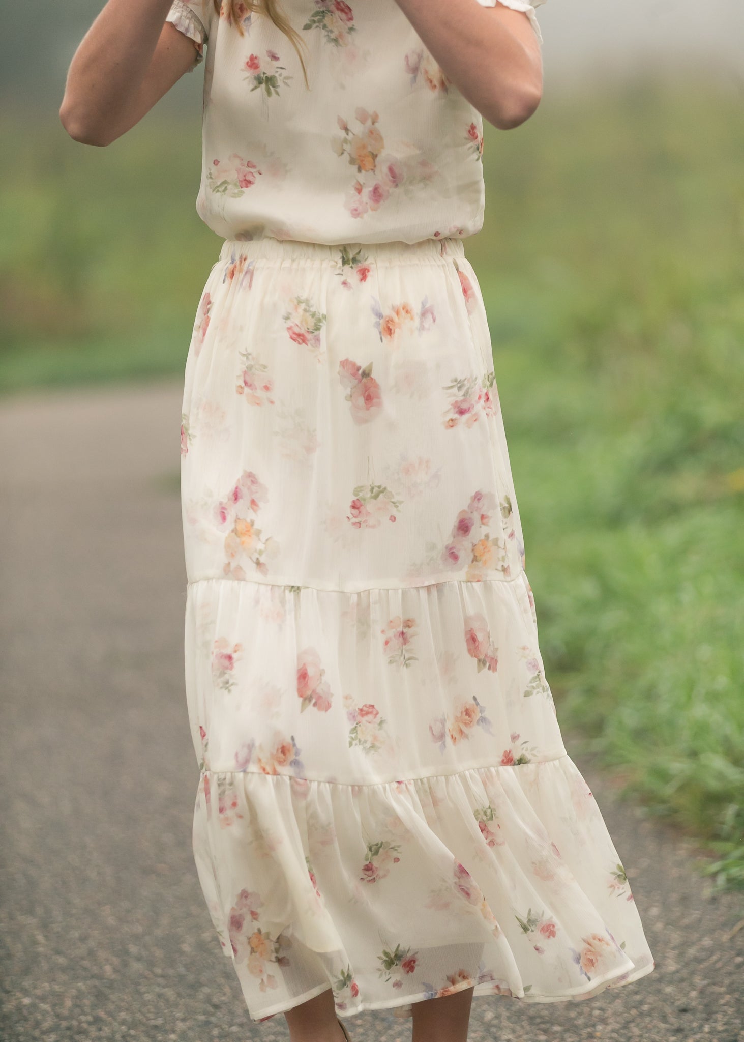 Helena Tiered Maxi Skirt | Floral Chiffon A-Line