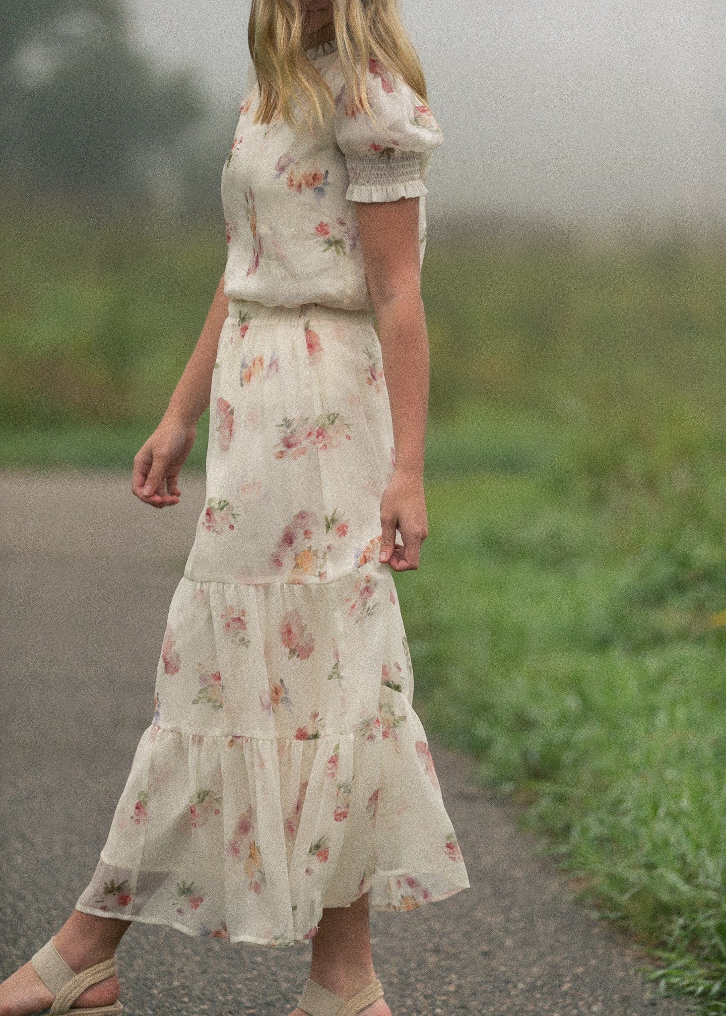 Helena Tiered Maxi Skirt | Floral Chiffon A-Line