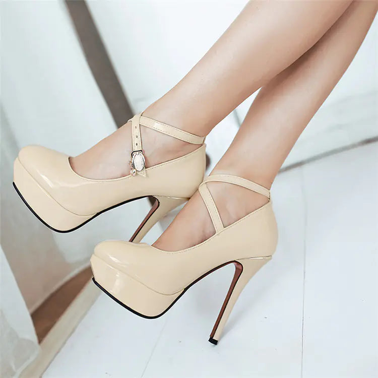 Waterproof Platform High Heels with Ankle Strap