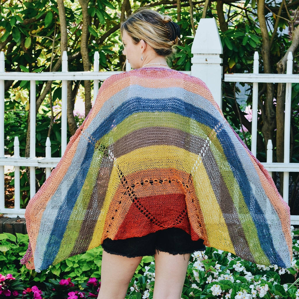 Herbal Dyed Rainbow Shawl kit featuring colorful, naturally dyed yarn skeins.